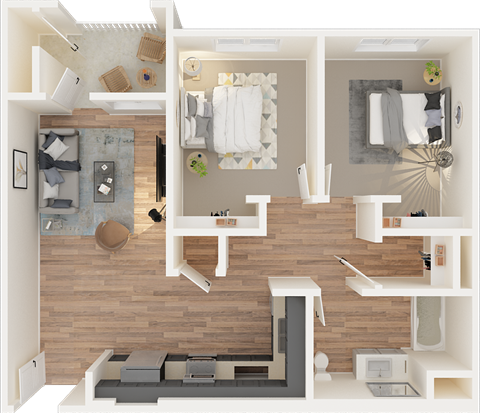 Floor plan for 2 beds, 1 bath, 824 sqft